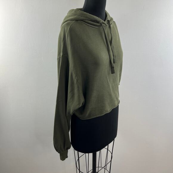 FRAME Cropped Easy Hooded Sweatshirt Vintage Forest Green Pima Cotton Size M - Picture 4 of 10